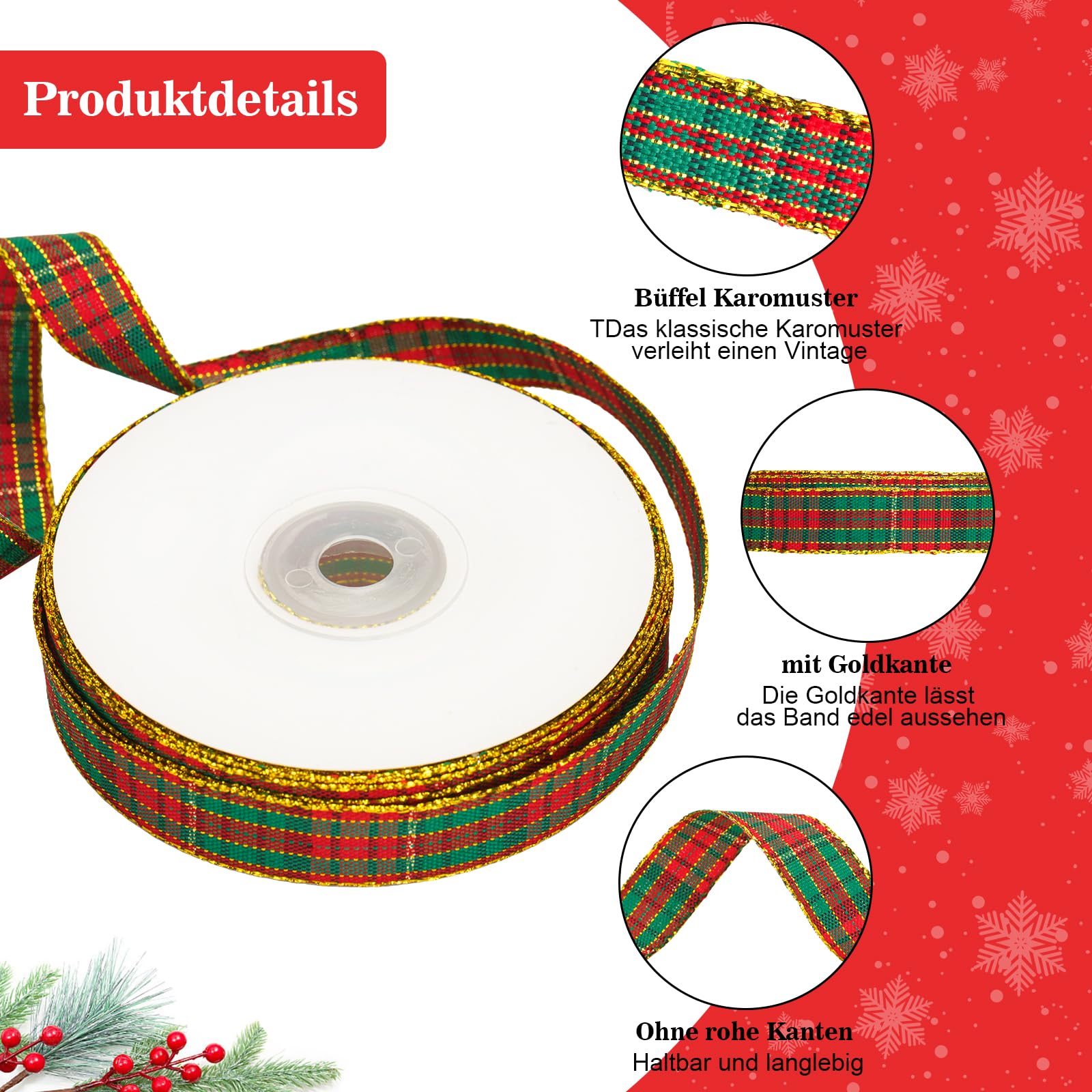 Ruban De Noël à Carreaux Rouges Et Verts 6 Cm X 10 M – Avec Fil Intégré Pour Maintien | Déco Sapin, Emballage Cadeaux DIY