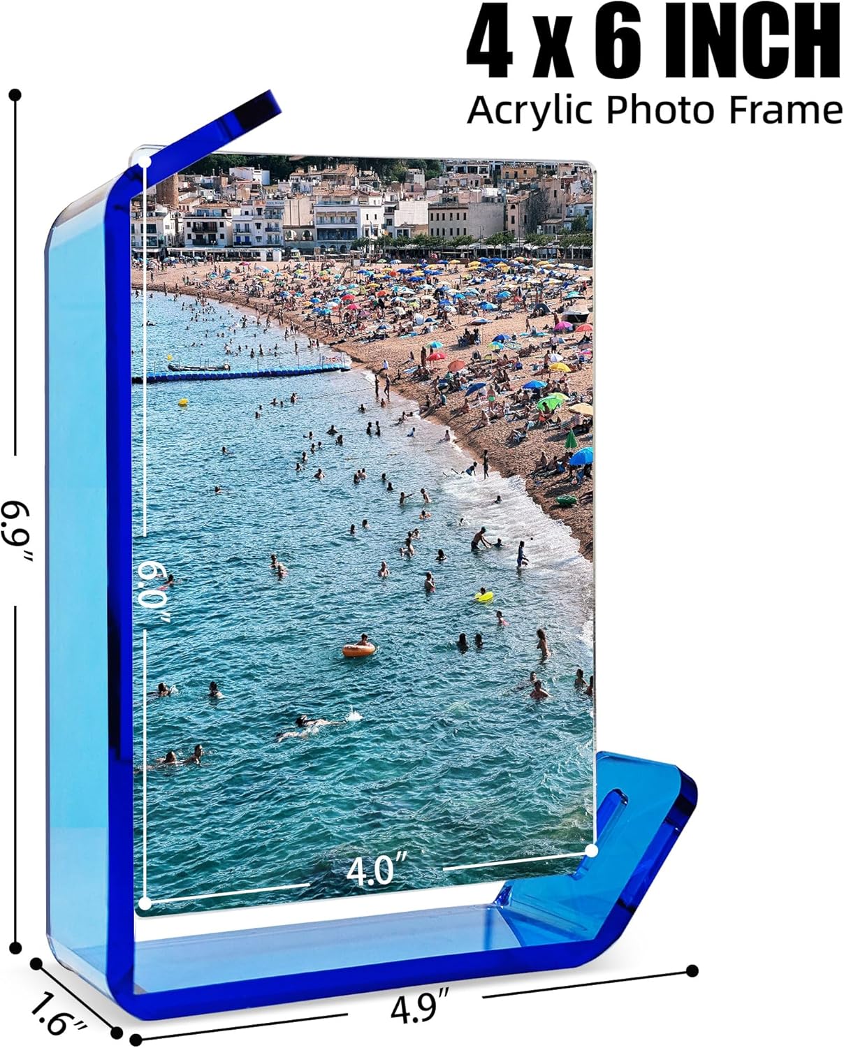 4x6 Picture Frame, 2 Pack Floating Acrylic Photo Frames, Double Sided Modern Tabletop Stands, Horizontal and Vertical Display for Home Office Decoration, Blue