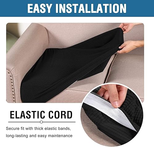 Miniatura 5 de ADPON Fundas de cojín de asiento individuales superelásticas para sofá, juegos de fundas de cojín de tela de sarga gruesa con textura jacquard (sofá