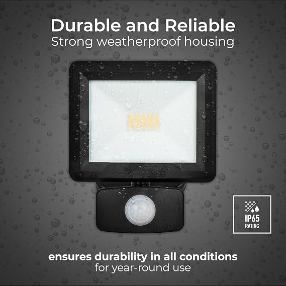 Luceco Outdoor Security LED Floodlight with PIR Motion Sensor for Driveways, Walkways and Gardens, Fit & Tilt Multi-Positioning, Exterior Lighting, Essence, Black, IP65, 10W, 1050lm, 4000K, EFLD10B40P [Energy Class F]