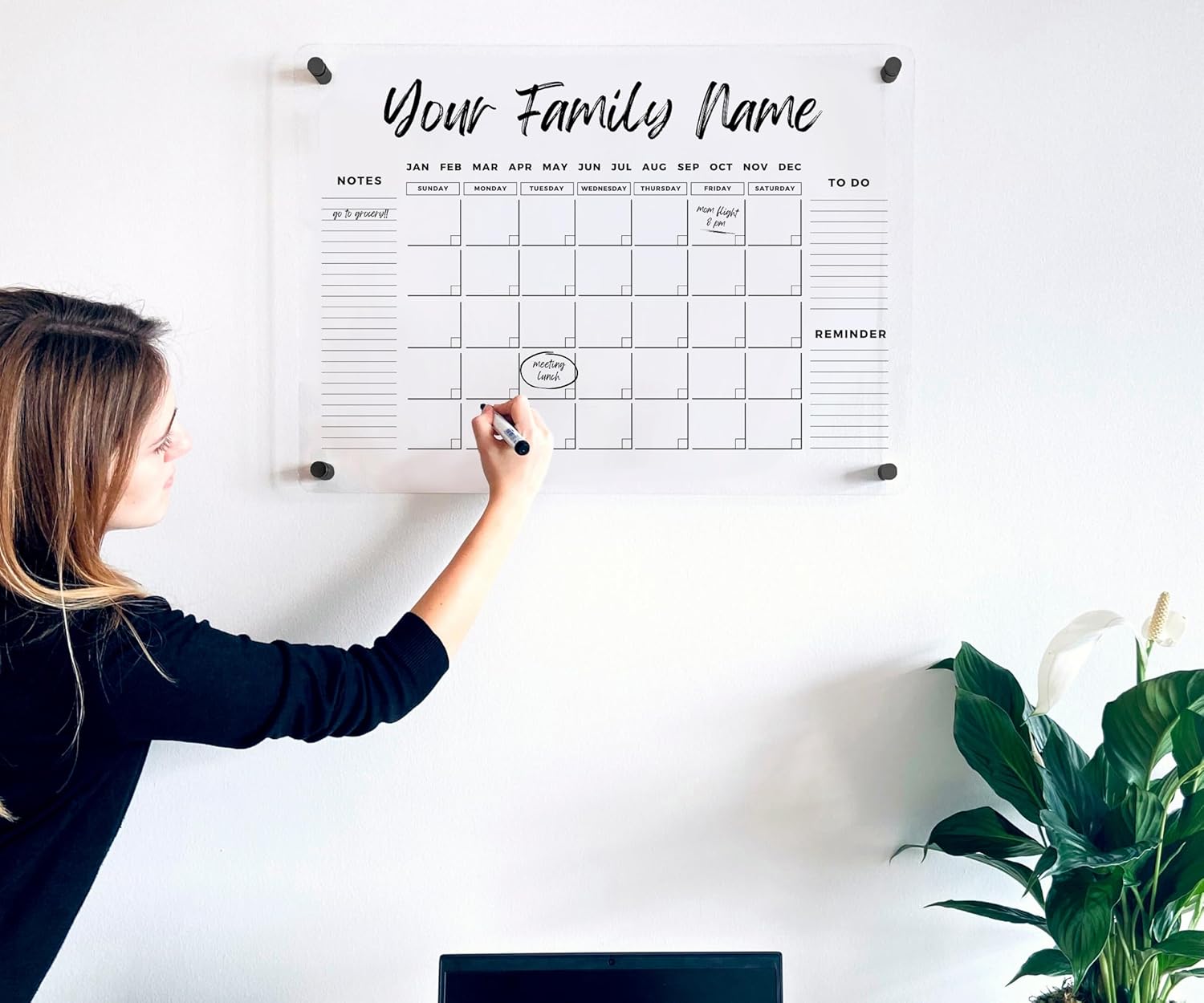 Premium Ultra - Customizable Wall Calendar - Clear Dry Erase Acrylic Whiteboard Dry Erase Planner Family Calendar 2026 Office Board Reusable (28x20'')