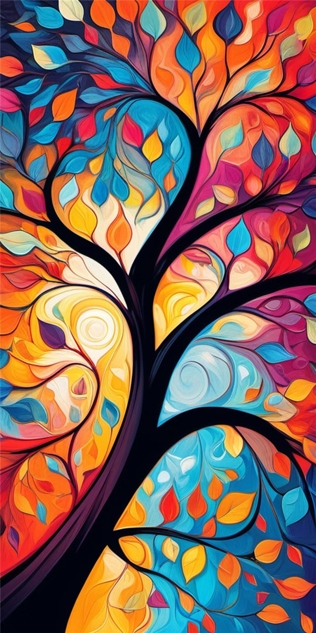 Kit complet de diamond painting arbre coloré 80x160cm pour déco salon