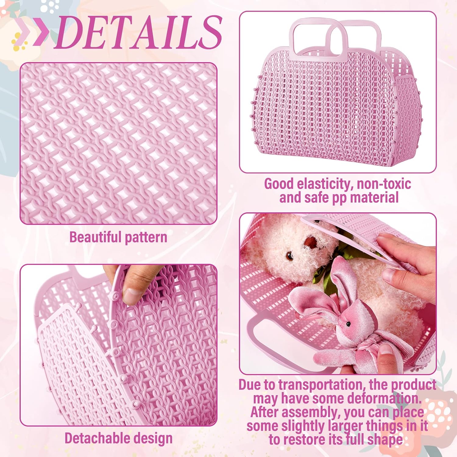 Irenare 4 Pcs Jelly Bags for Women Summer Beach Tote Basket Plastic Jelly Purse Bag Gift Handbags for Bachelorette Bridal Wedding Baby Shower Party