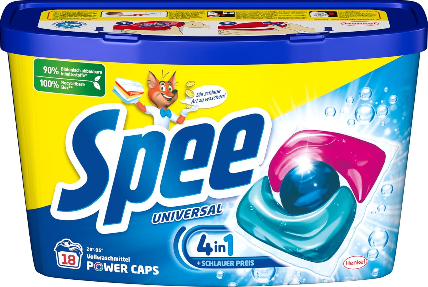 Spee Power Caps Universal 4 + 1 (18 loads) - Heavy-Duty Detergent for Light and White Laundry - Made in Germany