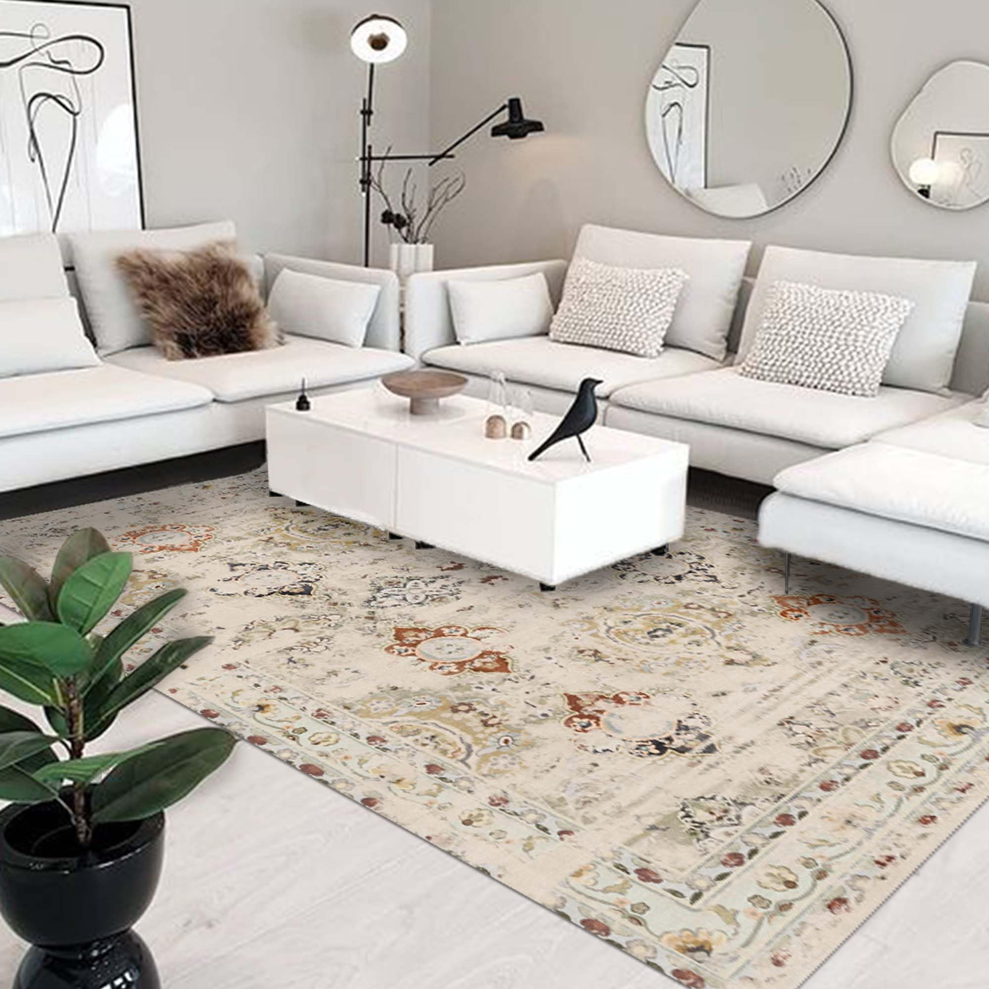 Latte Dizayn Jety Desenli Kadife Pamuk Tabanlı Yıkanabilen Kaydırmaz Antibakteriyel Salon Halısı 160x230