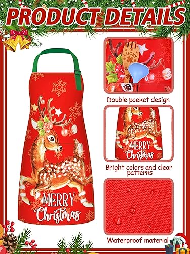 Miniatura 3 de 6 Pcs Christmas Aprons for Women Xmas Tree Aprons with Pockets Vintage Adjustable Baking Supplies for Adults
