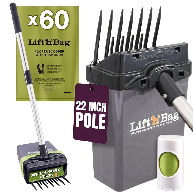 Pá coletora para fezes de cães Neater Pet Brands Lift N' Bag com cabo de 55,88 cm, 60 sacos