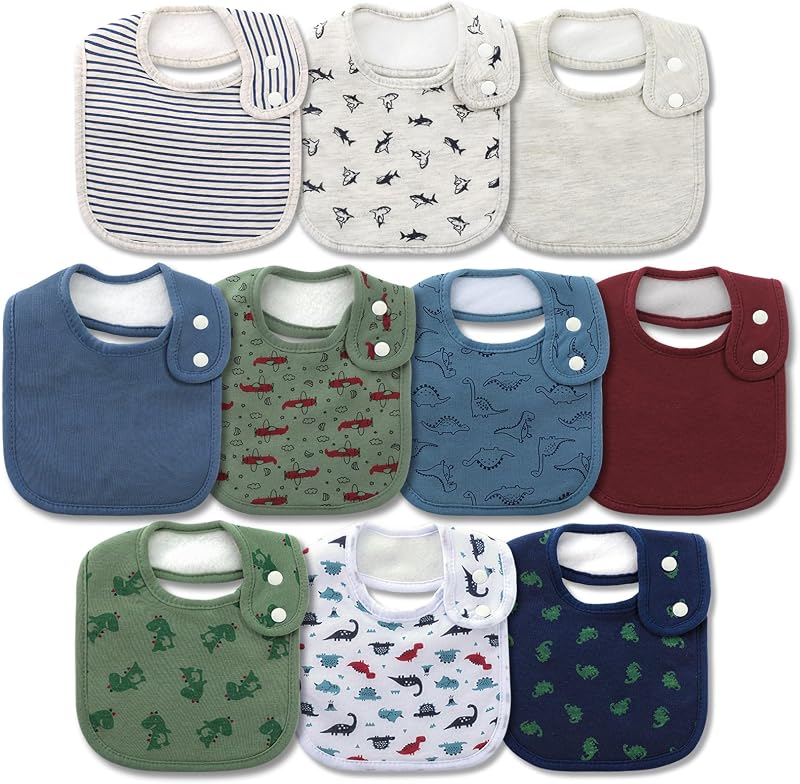 Waterproof Baby Bibs Organic Cotton Super Soft and Absorbent With Adjustable Snap for Baby Boys and Girls