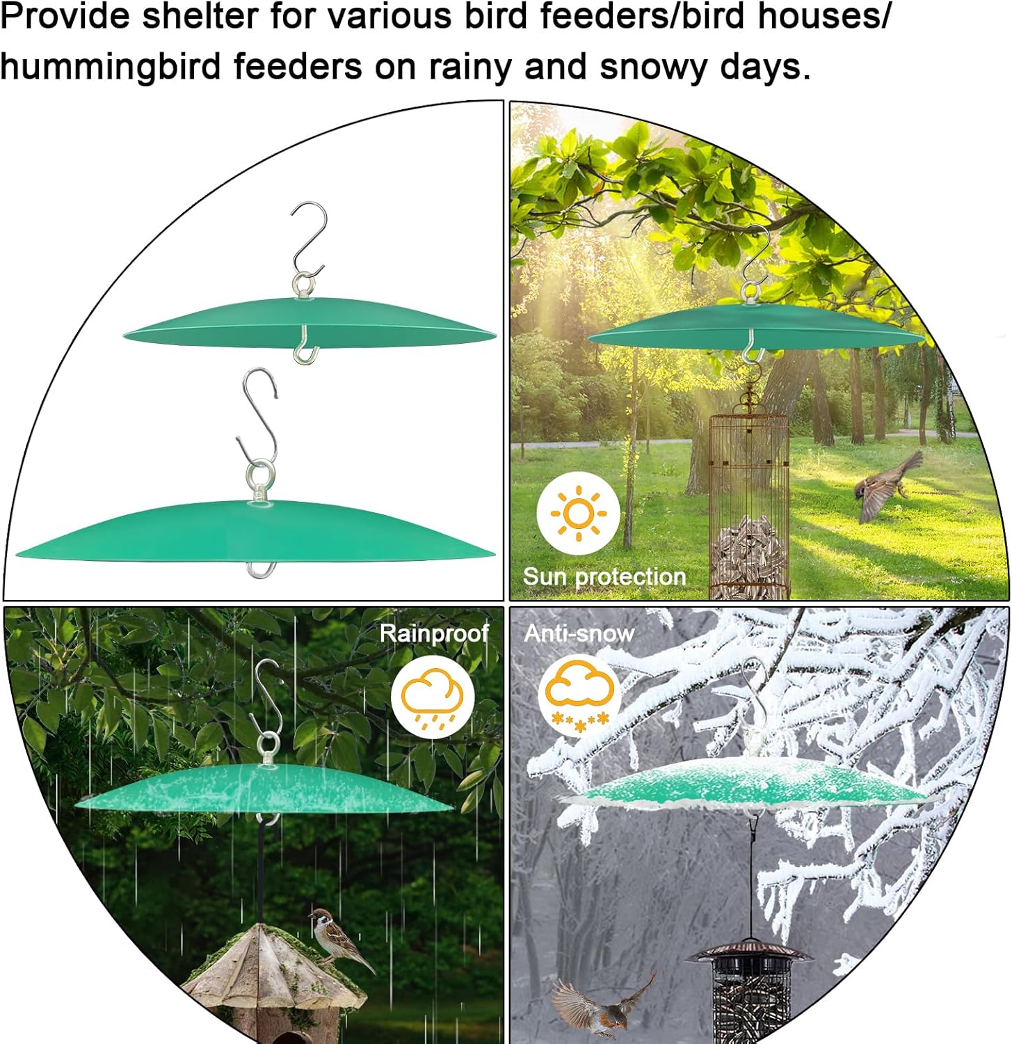 Metal Hummingbird Feeder Shade Cover Dome Shield Hang from Bird Feeders 13 Inch Bird Feeder Baffle for Outdoors/Backyard (2, Green)