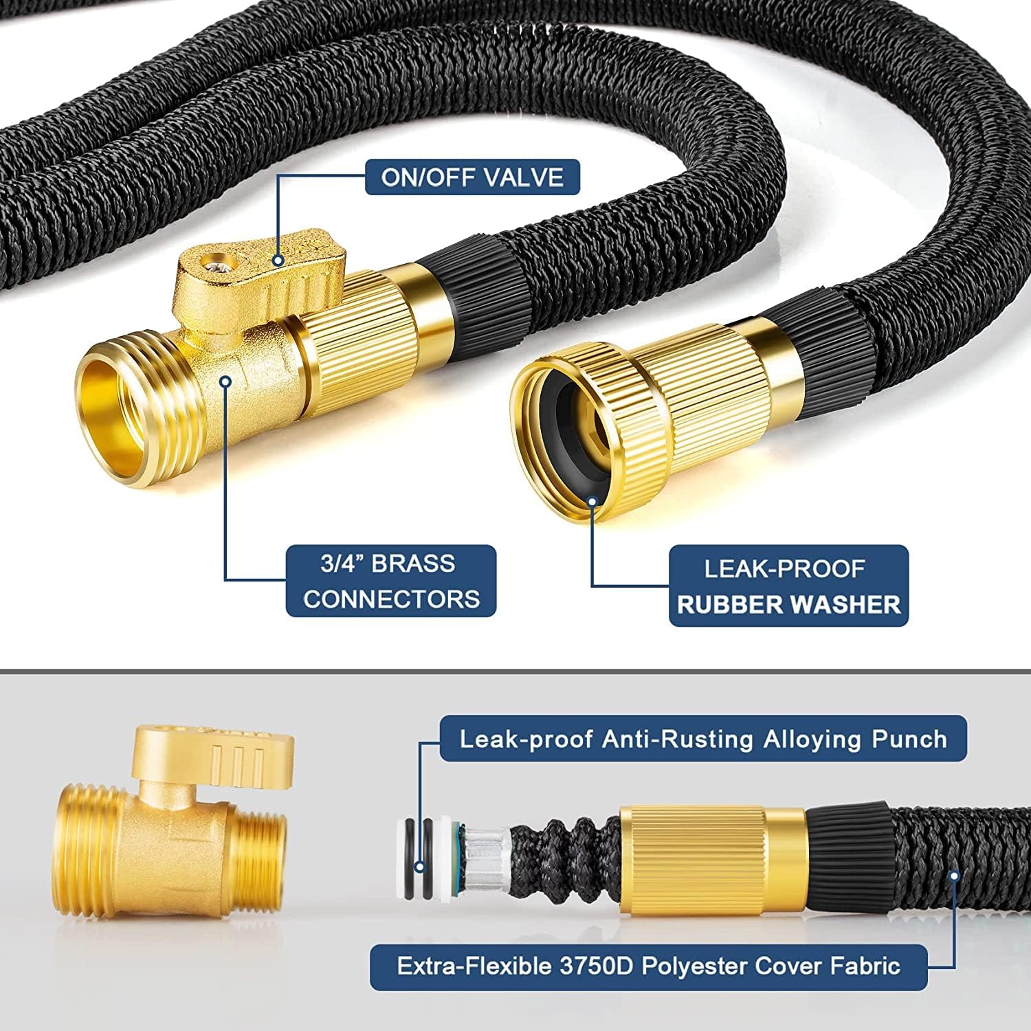 Tubo Da Giardino RILBUTO 15m Non Espandibile, Leggero Anti-groviglio Con Ugello 10 Funzioni E Raccordo 3/4, Kit Completo Per Irrigazione