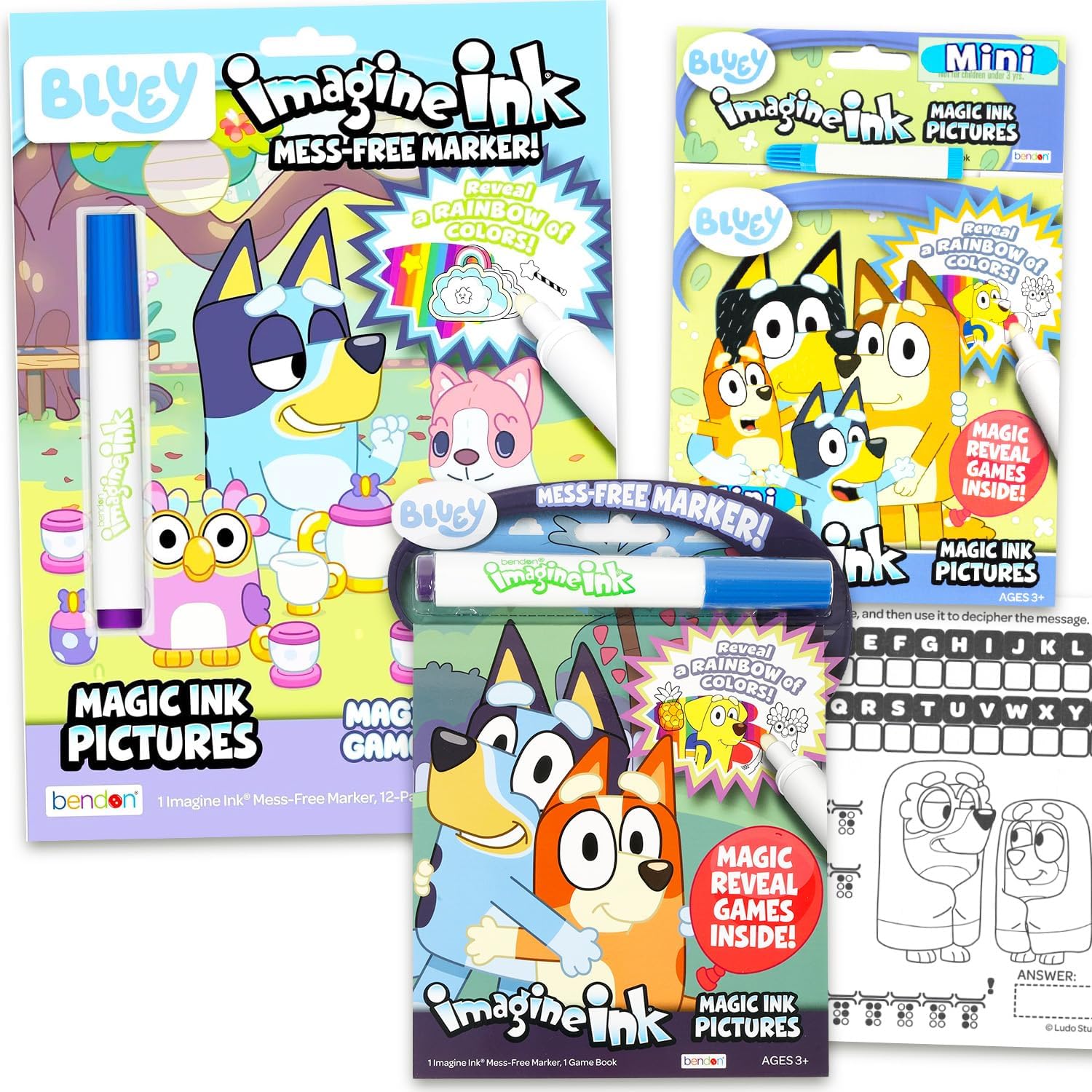 Bluey Imagine Ink Coloring Super Set ~ Bundle with 3 Imagine Ink Mess-Free Coloring Books for Kids with Stickers Party Favors and Activities