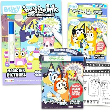 Bluey Imagine Ink Coloring Super Set  Bundle with 3 Imagine Ink Mess-Free Coloring Books for Kids with Stickers Party Favors and Activities