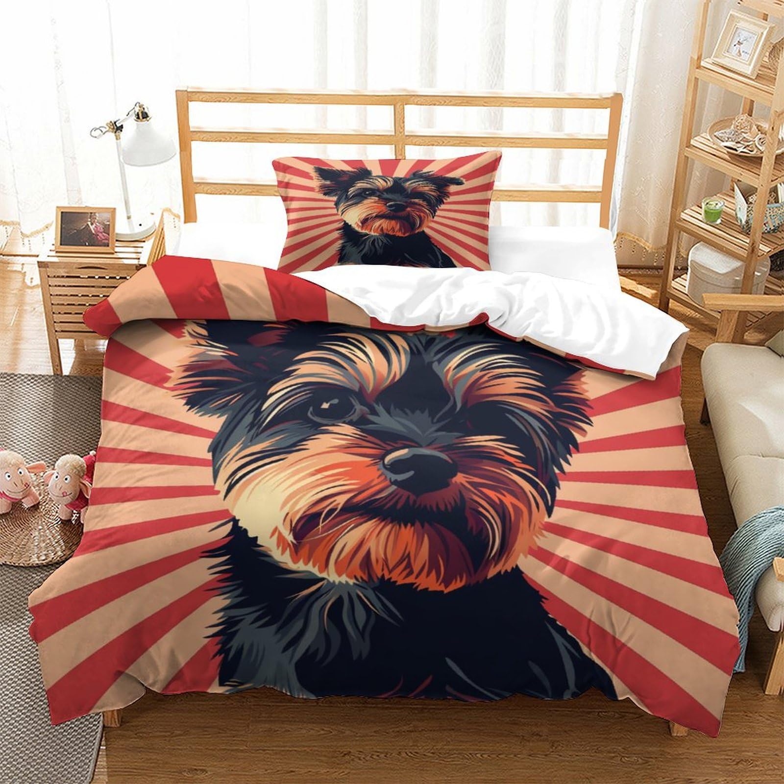 P1S9U7W5Y Unique Dog Pattern 3D Printed Duvet Cover Set 3 Pieces Microfiber Bedroom Decor Pet Bedding Set for Home Single（135x200cm）