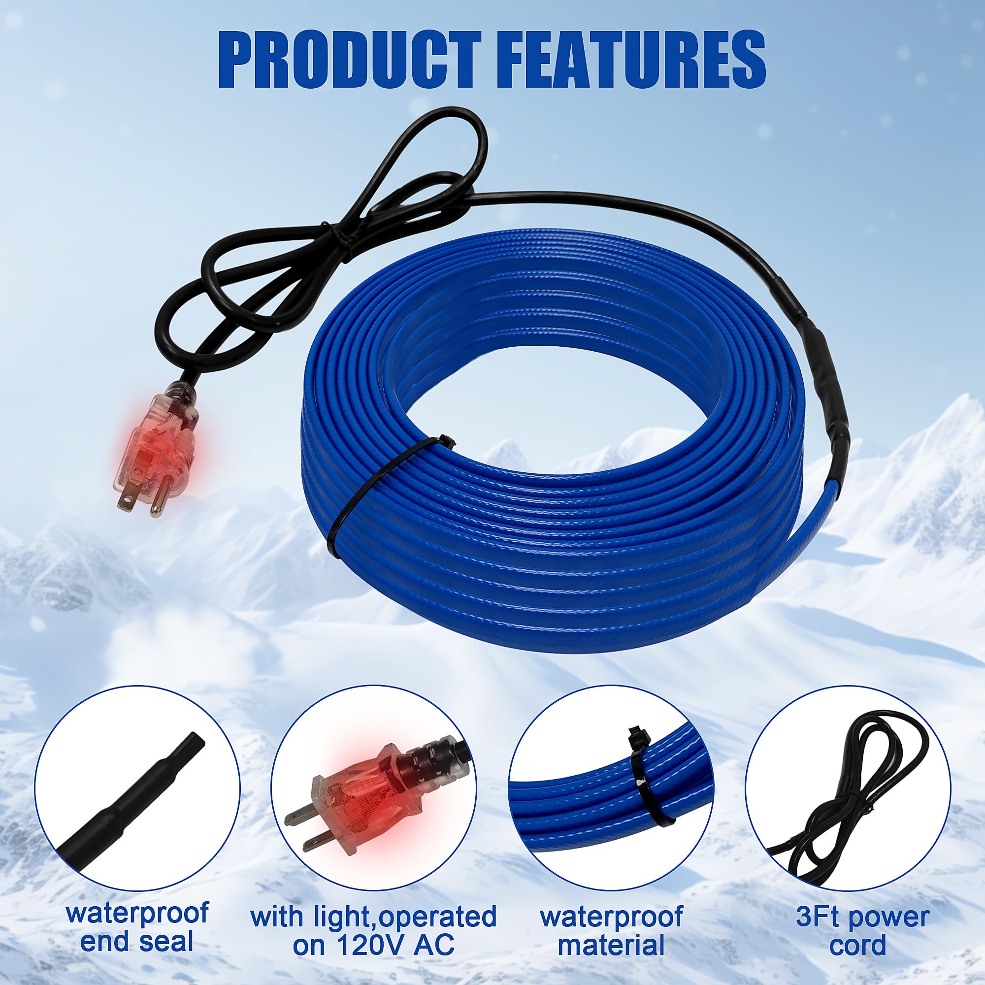60FT 120V Heat Tape,Pipe Heat Cable For Pipe Freeze Protection,SelfRegulating