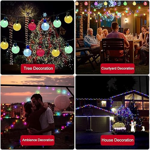Miniatura 5 de Tira de luces solares para exteriores, 50 LED, 24 pies con 8 modos de iluminación, luces solares impermeables de globo de cristal para exteriores,
