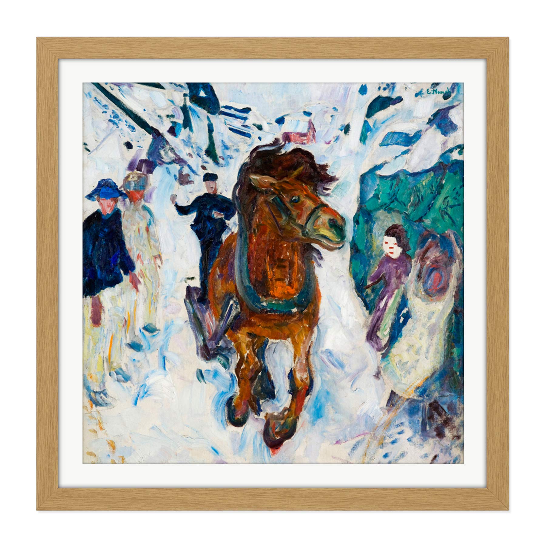 Edvard Munch Galloping Horse Cropped Square Wooden Framed Wall Art Print Picture 16X16 Inch