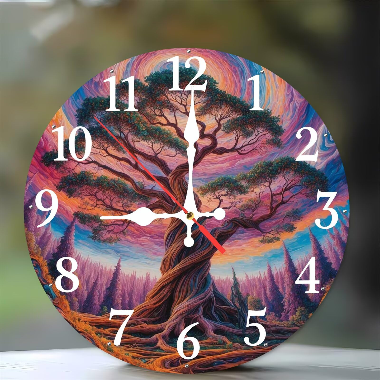 Horloge murale silencieuse en bois de haute qualité avec cadran d'art 35cm
