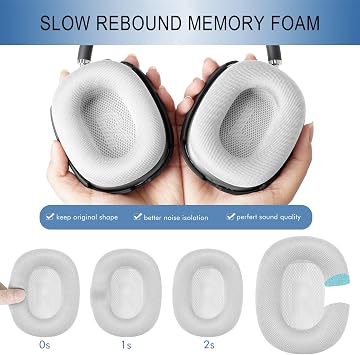 Gvoears Upgraded Ear Cushions Replacement Earpads for Apple AirPods Max Headphones, Mesh Fabric Ear Pads Cover with Memory Foam and Magnet for AirPods Max (Silver)