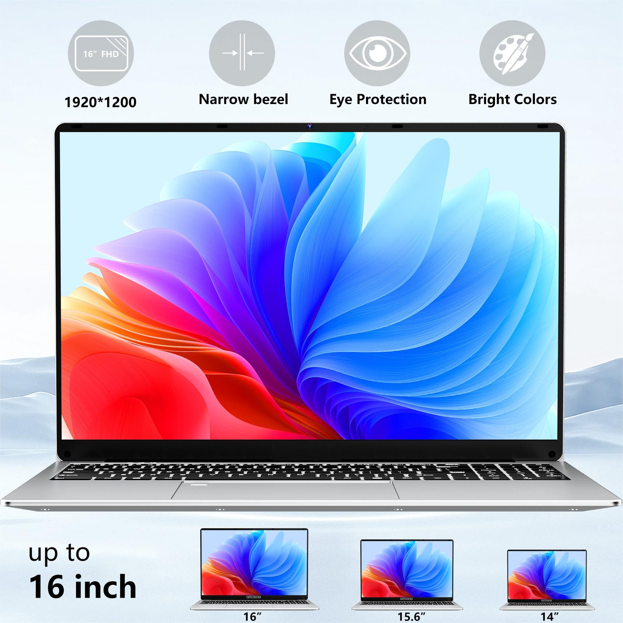 FUNYET 2025 PC Portatile 16 Pollici Celeron N95 upto 3,4 GHz Laptop Win 11 Pro 16 GB RAM 512 GB SSD Notebook丨5G WIFI丨IPS FHD 1920 * 1200丨USB 3.0丨BT 5.0丨Mini-HD丨Tastiera Retroilluminata丨Apertura a 180°