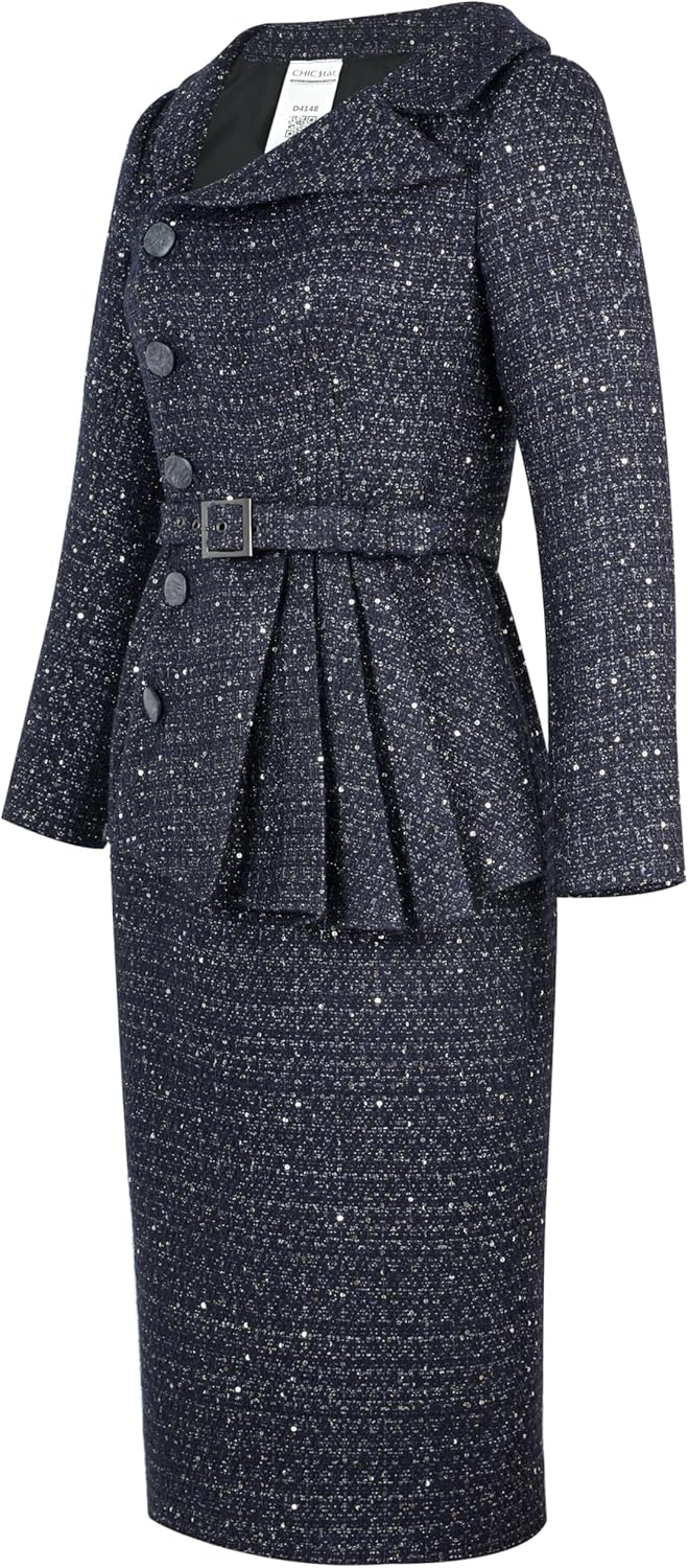 CHIC STAR Womens Sequined Tweed Blazer Dress - Image 3