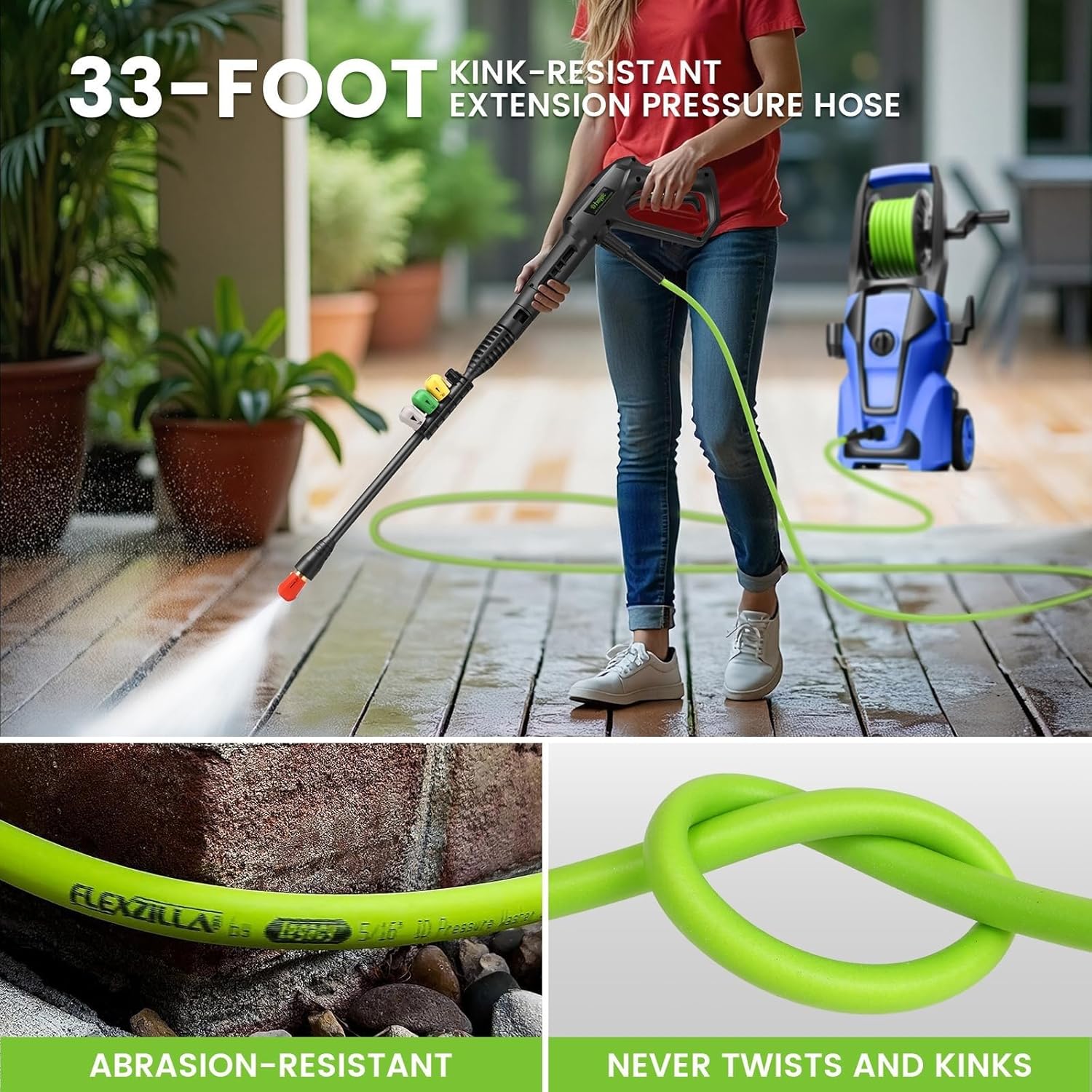 Pressure Cleaner Adjustable 5000PSI 4.0 GPM High Power Cleaners with 33ft Hose Reel, 4 Nozzle and Foam Cannon, Power Cleaners Machine for Home, Cars, Patio (Light Blue)