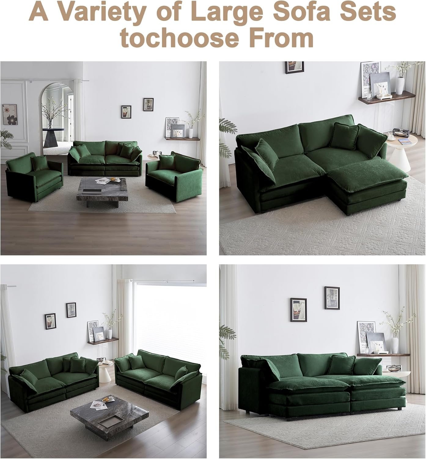 76.7" Loveseat Sofa Modular Sectional Cloud Couch, 2-Seat Chenille Deep Seat Sofa with Pillow for Living Room, Bedroom and Apartment, Green