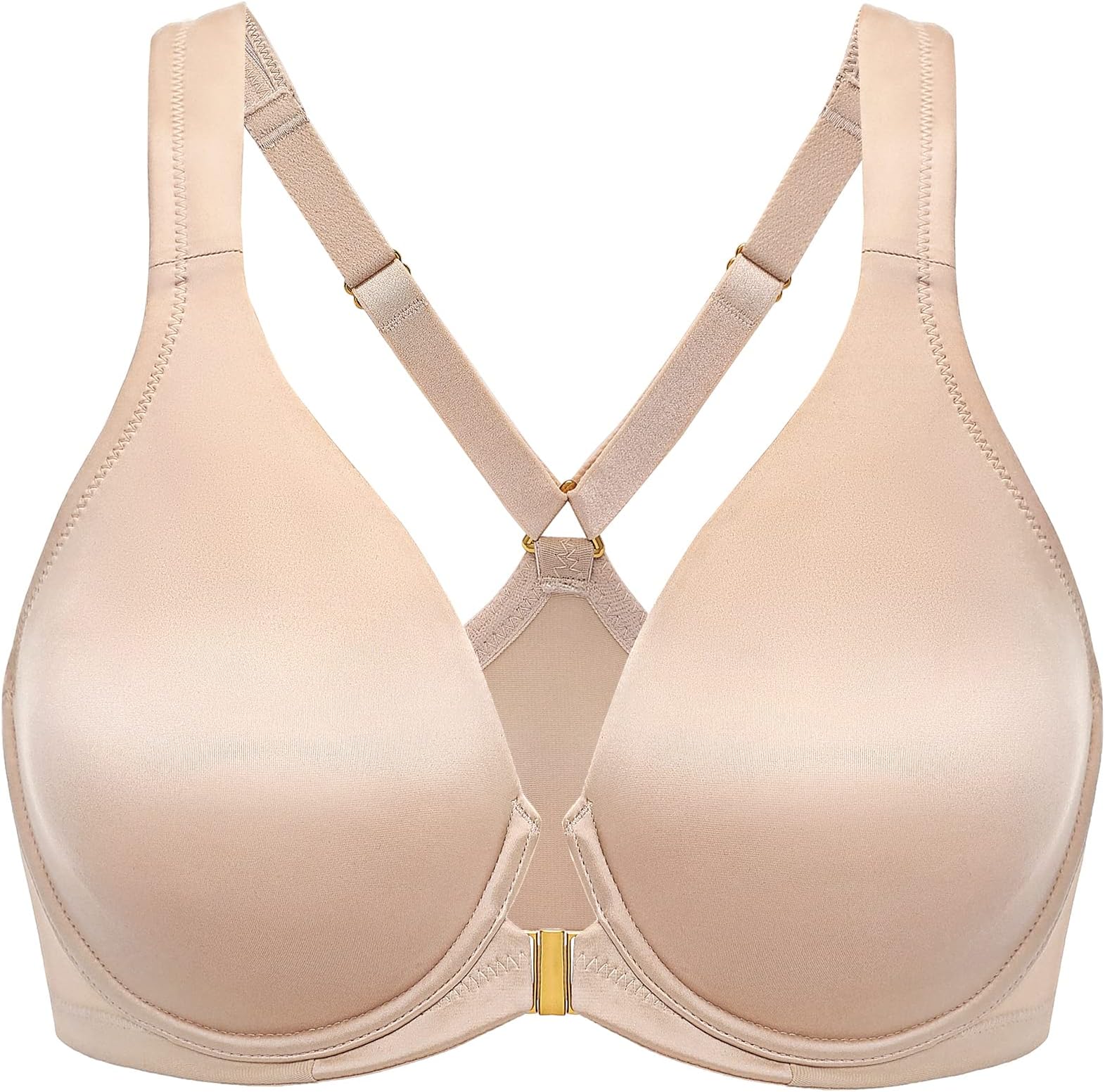 Women's Front Closure Racerback Bras Plus Size Full Coverage Underwire Unlined Seamless Plunge Bra