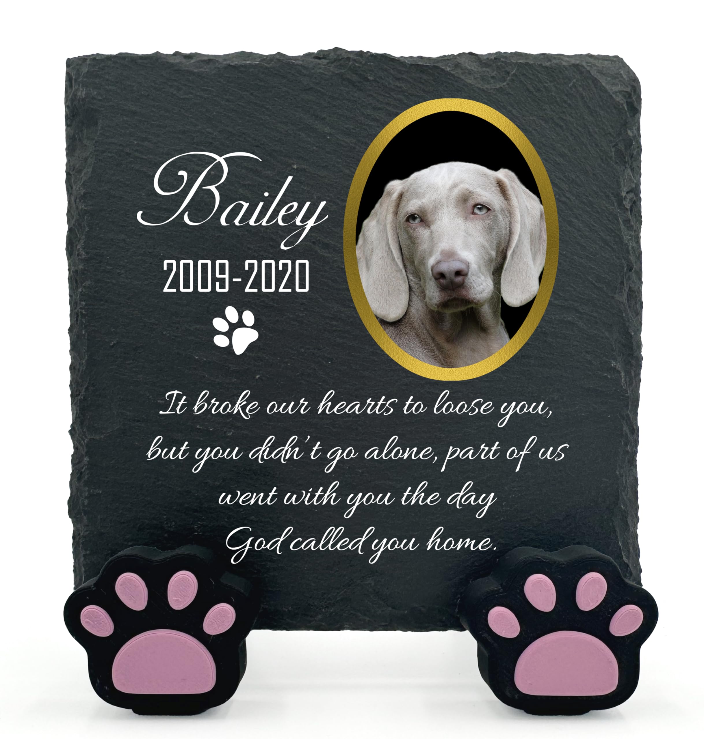 TULLUN Personalised Individual Square Memorial Small Plaque with Display Stand For Pet Cat Dog Slate Stone Frame Paw Grave Marker - Size 5.9" x 5.9" or 150 x 150 mm - Photo and Name — image 1