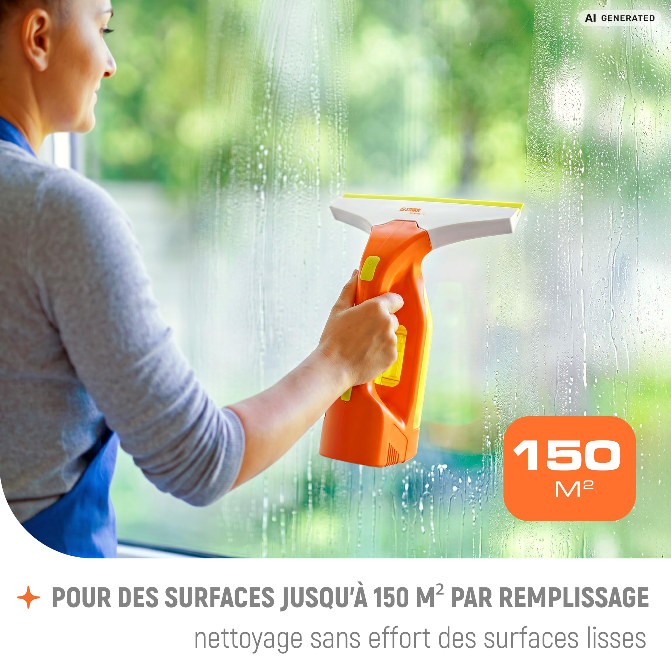 STARK Aspirateur Lave-Vitres Sans Fil 280 mm – Recharge USB-C | 2,0 kPa, Réservoir 150 ml, IPX4 | Raclette Vitres & Paroi de Douche (Microfibre + Spray)