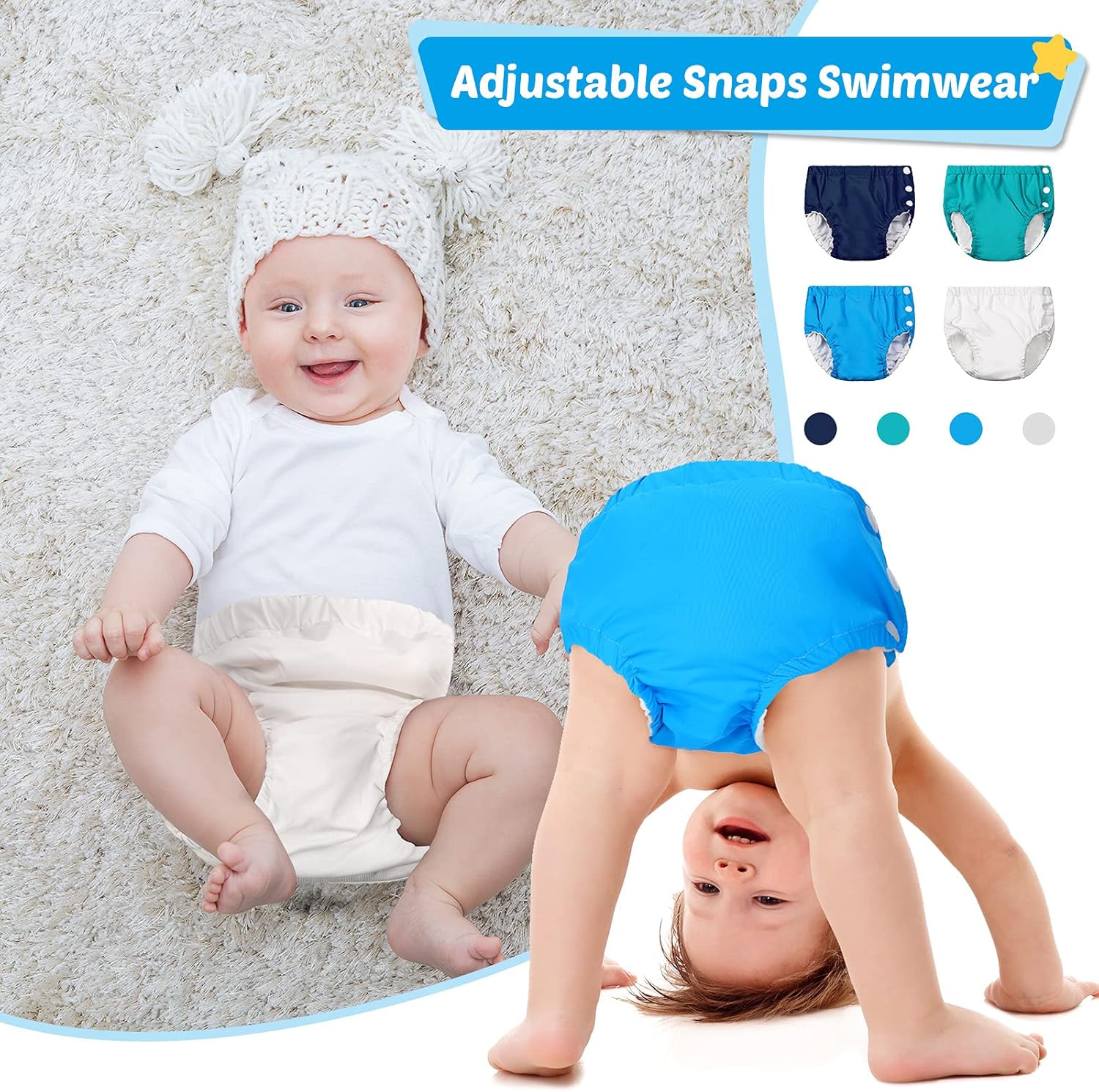 Huukeay 4 Pieces Swim Diapers Reusable Baby Swim Diapers Adjustable Snap Swim Diapers Washable Pool Swim Diapers for Unisex Baby Girls Boys (White, Green, Blue, Navy Blue,12-24 Month) : Clothing, Shoes & Jewelry