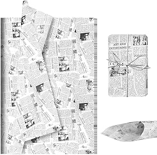 100 Pcs Vintage Newspaper Tissue Paper, 20 x 14 Inch Old Newsprint Gift Wrapping Paper, Black White Retro Kraft Magazine Art Craft Tissue for Birthday Wedding Party Decor (White)
