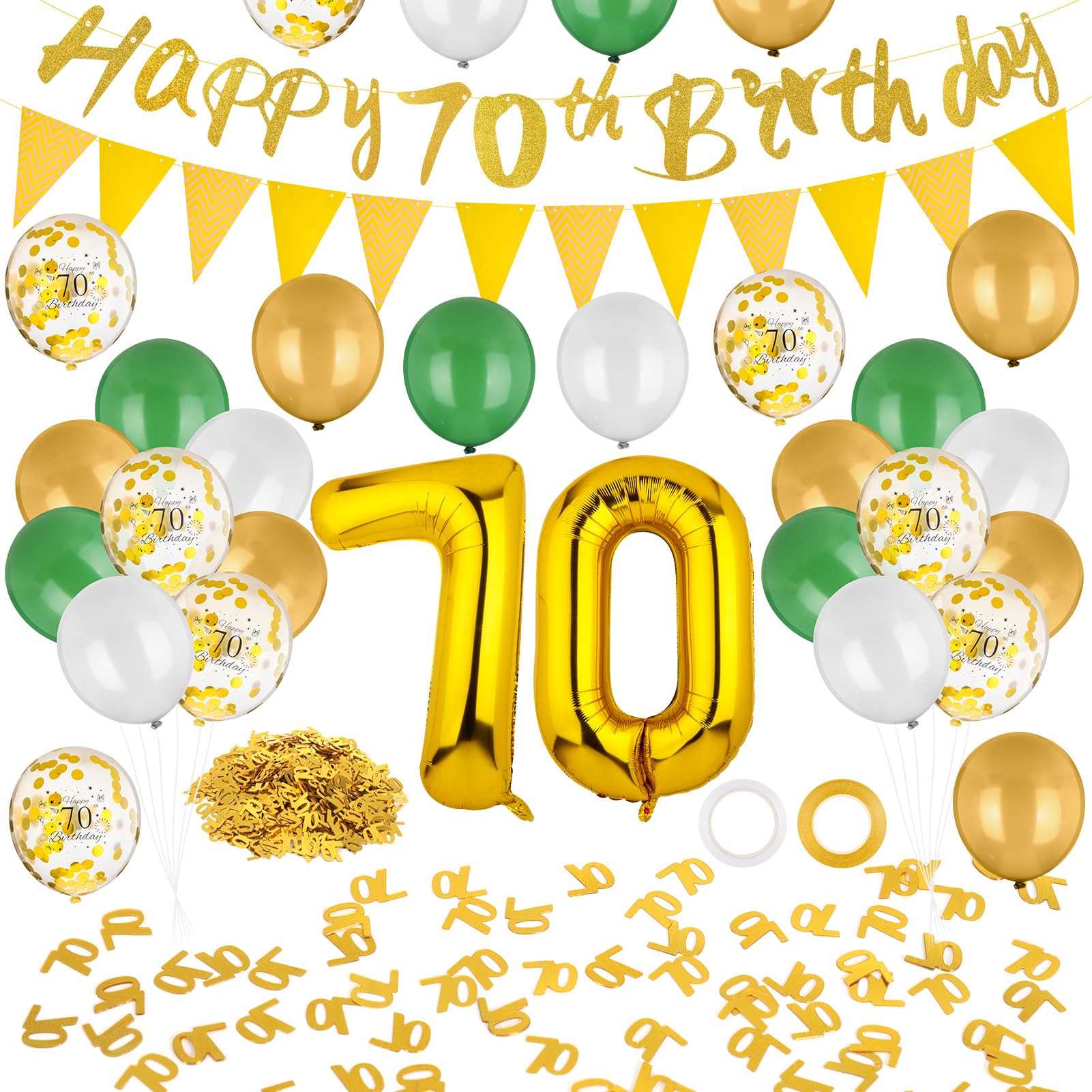 YSUVIN 70. Geburtstag Deko-Set In Salbeigrün – 116-teilig Mit Luftballons, Girlande, Tischdeko & Konfetti Für Frauen & Männer
