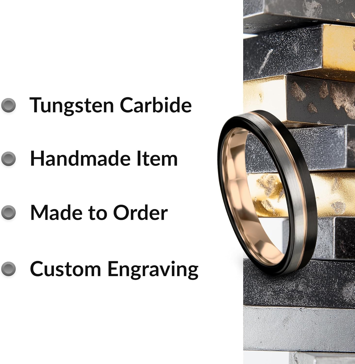 Tungsten Wedding Band Ring 9mm 8mm 6mm 4mm for Men Women 18k Rose Gold Plated Flat Cut Black Grey Brushed Polished