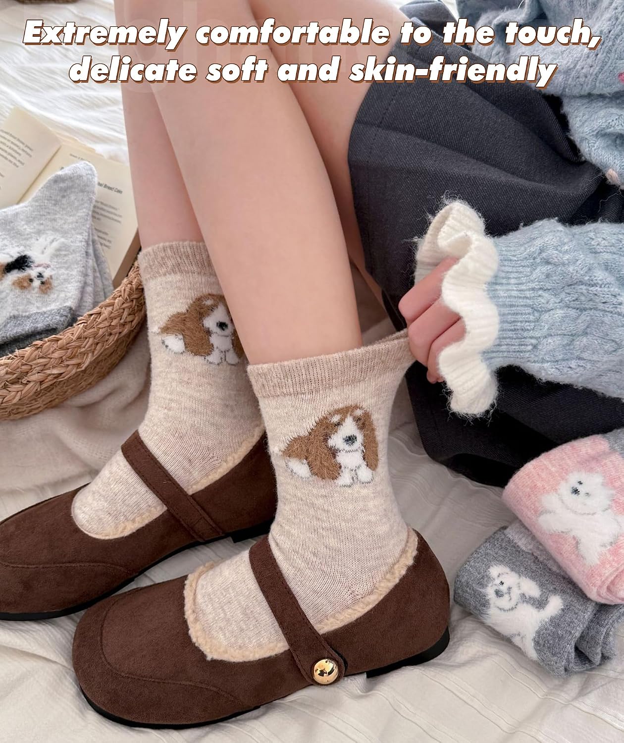 IIG Cute Warm Wool Socks for Women Super Cozy Thick Crew Winter Socks Gifts, 5 Pairs