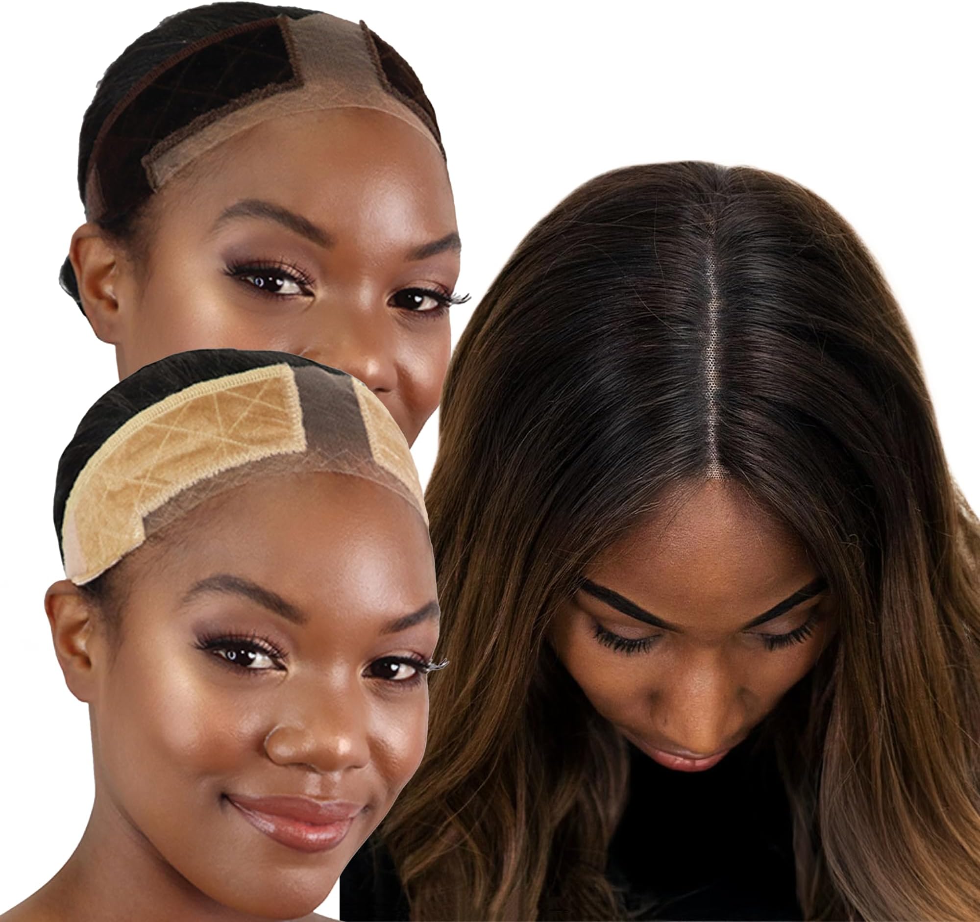MILANO COLLECTION Wigrip, Premium Lace Wig Band for Women, Fully Adjustable & Reinforced Lace Wig Grip Band by Hairline, Comfortable and Secure Glueless Velvet Headband, Chocolate Brown & Nude