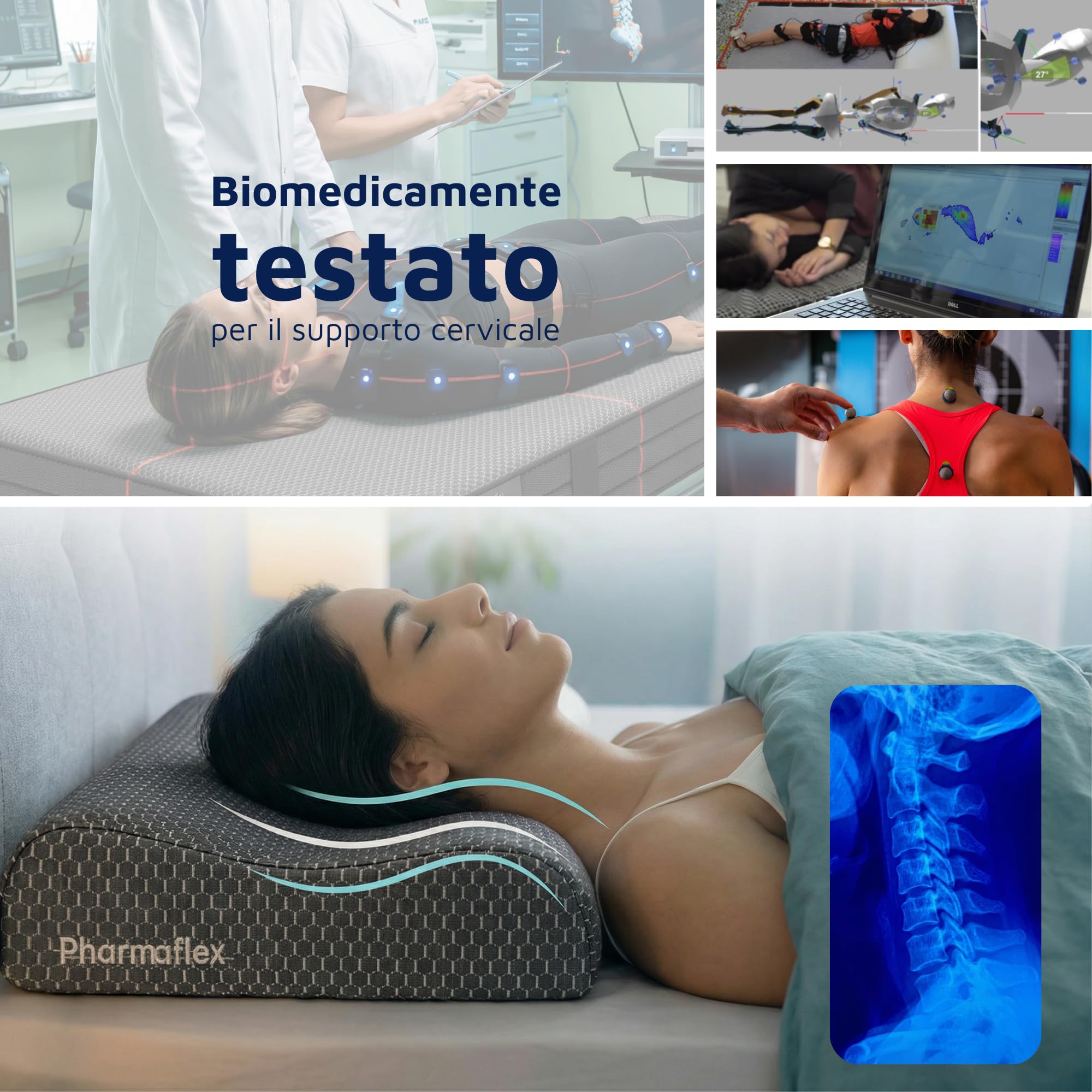 Pharmaflex Cervical - Cuscino Cervicale Memory Foam Letto per Dormire 60x40 Ortopedico e Ergonomico, Morbido Supporto a 5 Strati Allevia Dolori, Guanciale Medico Fresco, Antiacaro e Anallergico