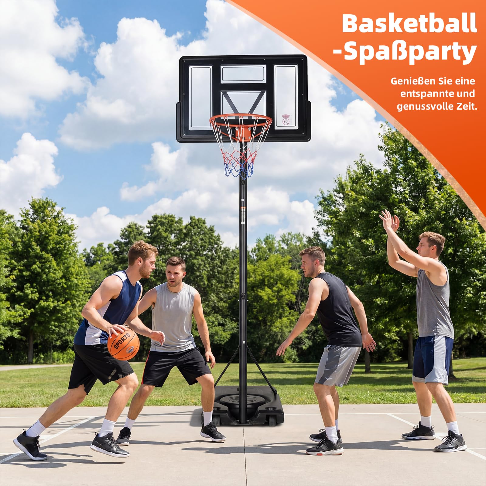 VOWNER Basketballkorb Outdoor höhenverstellbar Basketballständer verbreiterte Basis mit Sandsack, inkl. Größe 5 Ball & Pumpe, mobil, Basketballanlage für Kinder & Erwachsene