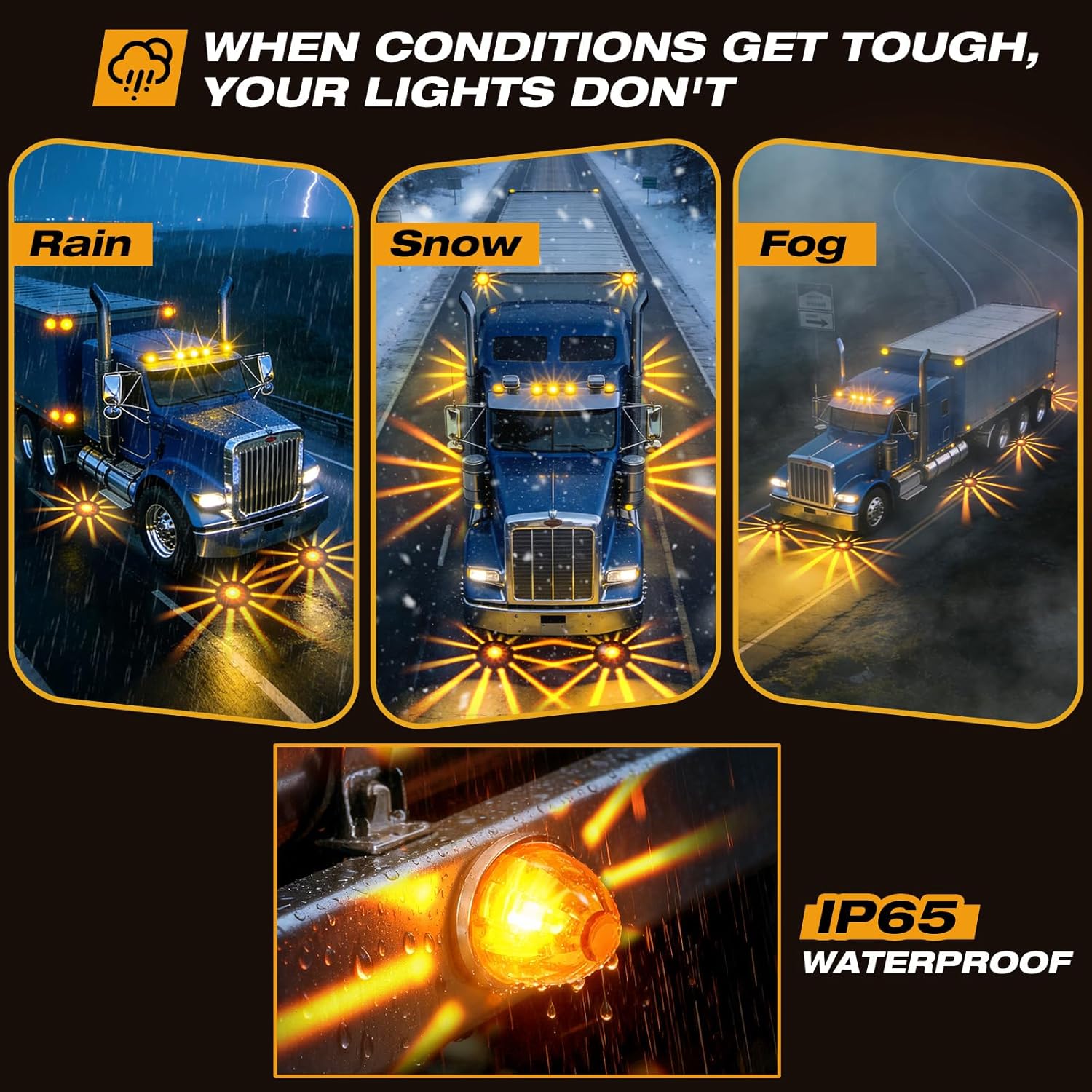 6PCS Watermelon Lights, Strobe & Constant Dual-Function Watermelon Lights for Semi Truck, Waterproof Amber LED Marker, Watermelon-Shaped Clearance Light for Kenworth Freightliner Peterbilt Trailer