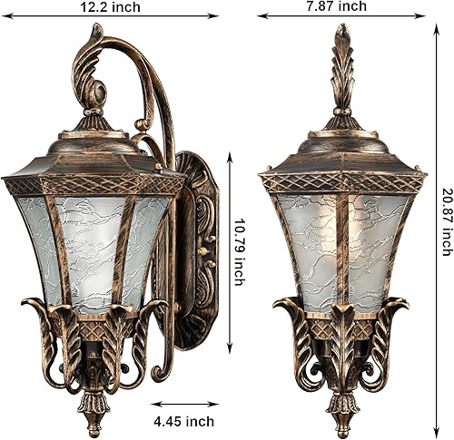 Miniatura 7 de Apliques de pared negros y dorados, lámpara de pared exterior de 20.87 pulgadas de alto, aluminio impermeable con faroles de cristal para exteriores