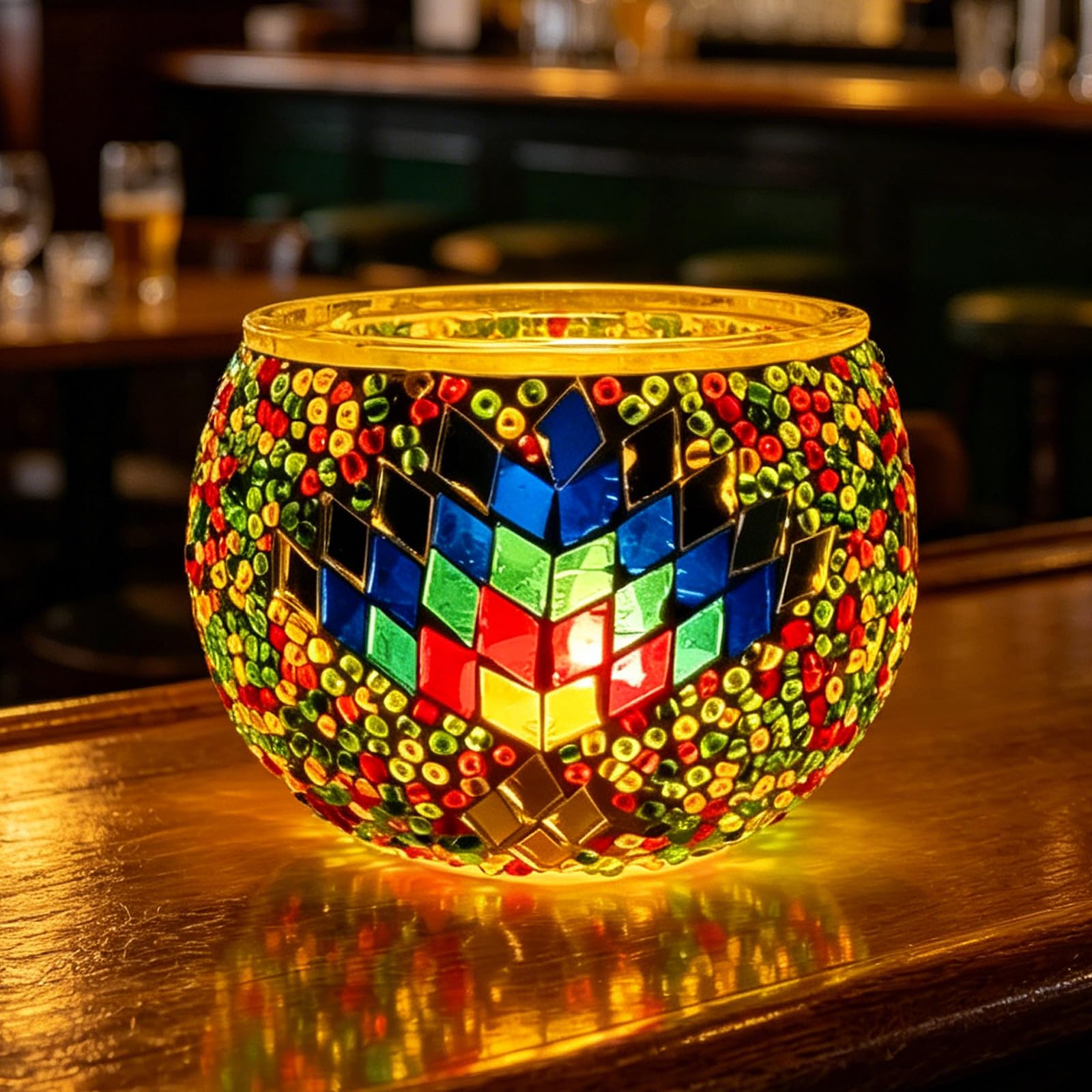 shulovehua Turkish Mosaic Lamp Romantic Handmade DIY Kit Colorful Round Glass Tealight Desk Ornament Creative Night Light for Kid Room Living Room Vanity Desk Decor | Teenager Craft Kit