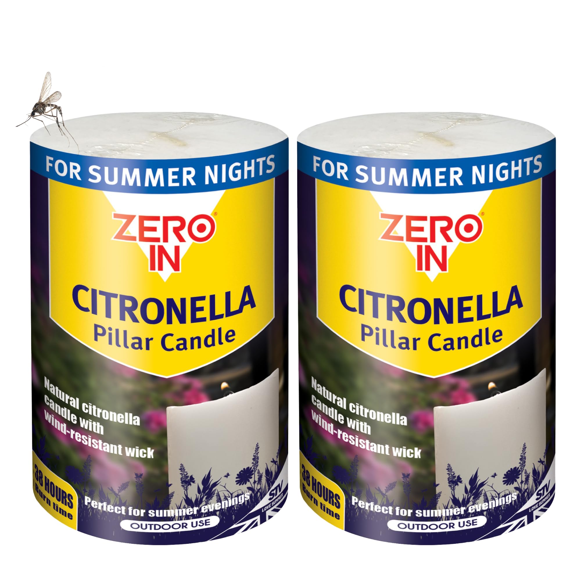 Zero In Citronella Pillar Candle, Mosquito Repellent for The Home Multi Pack x2, Insect Candle Treatment for Outdoor