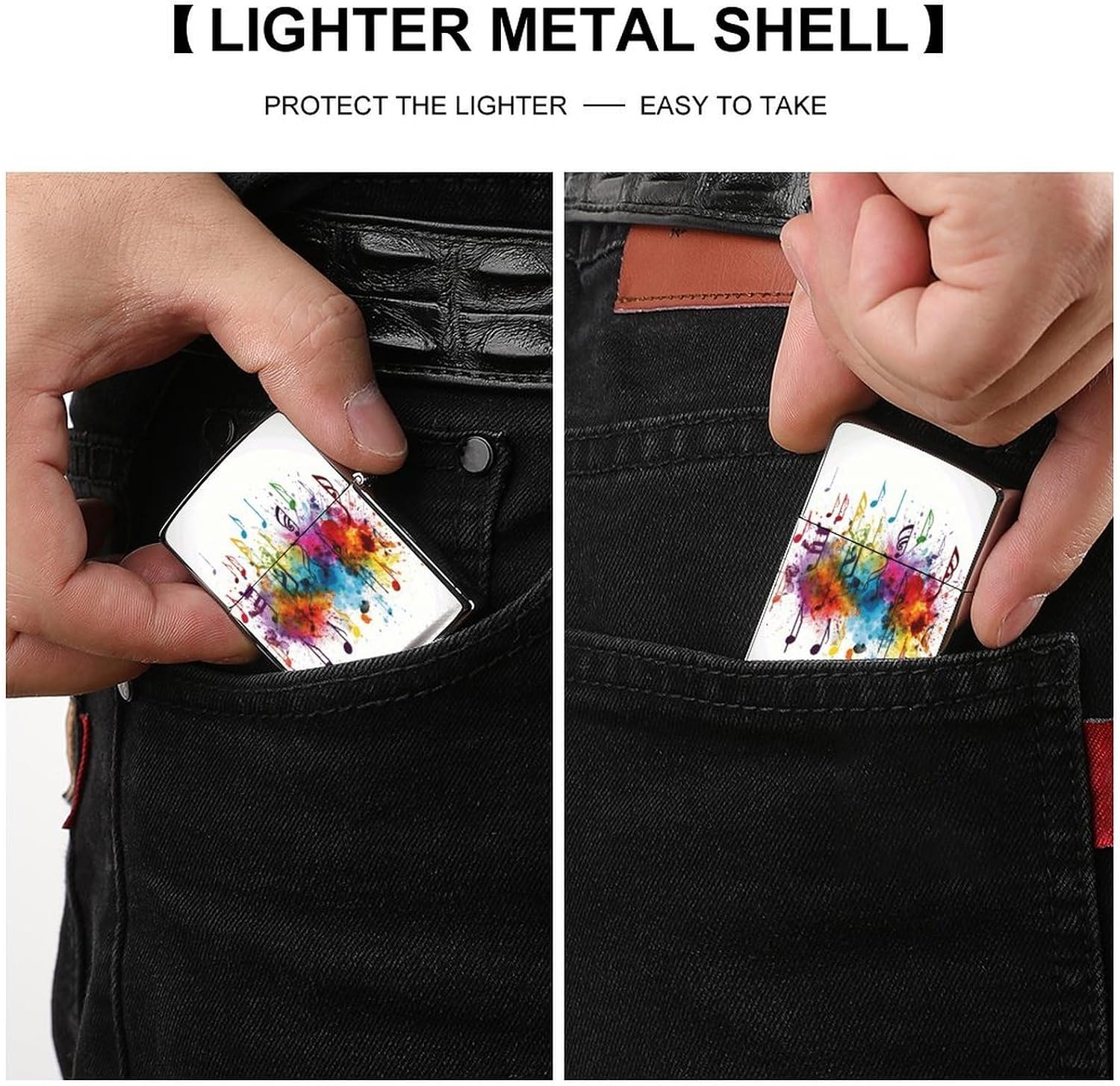 Colorful Music Lighter Case Vintage Metal Protective Cover, Wear Resistant & Anti-Scratch Shell Compatible with Standard Size Lighters image 3