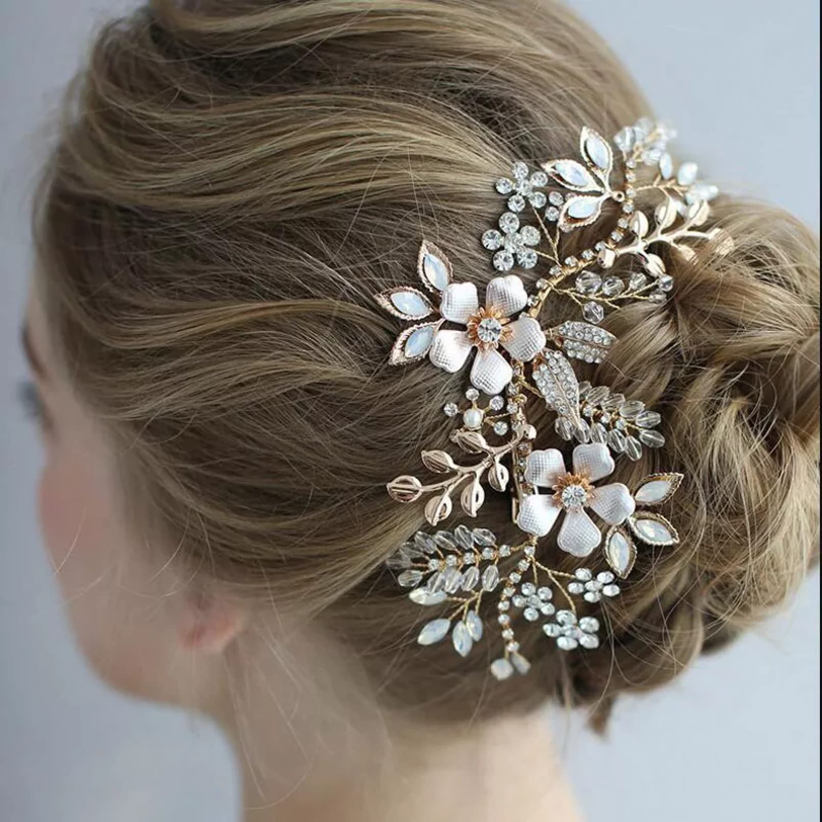 Emissione di WLLLTYCardNuovi Accessori per Capelli da Sposa con forcina per Capelli da Sposa con Perle di Strass di Cristallo Dorato