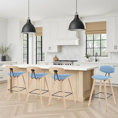 Miniatura 24 de Armen Living Fox - Taburete de bar moderno de mediados de siglo de piel sintética color crema y madera de nogal de 25.5 pulgadas Piel sintética