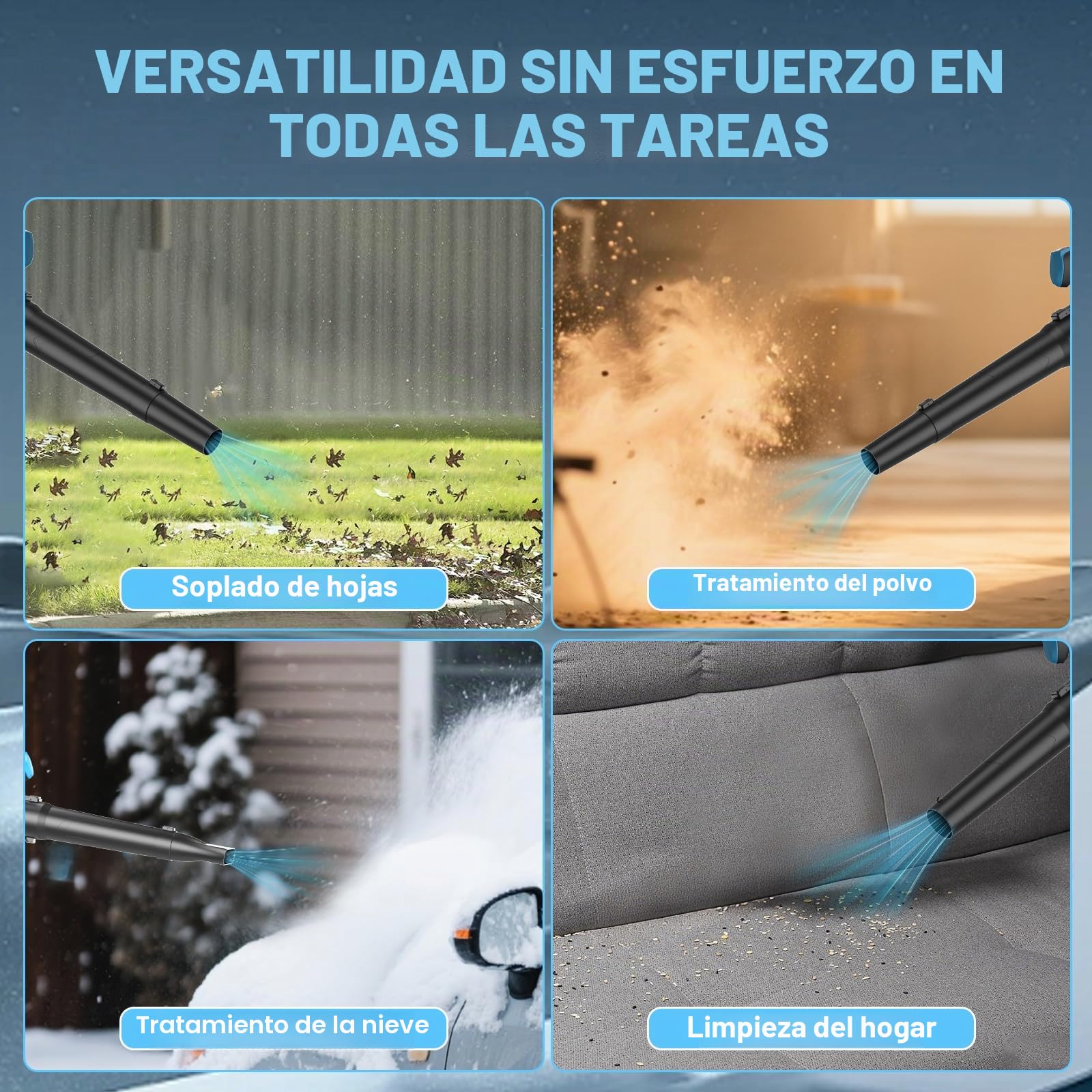Soplador de Hojas 21V, Soplador de Hojas Batería 2×4.5Ah, 3 Velocidades, Velocidad Máxima del Viento 240KM/H, 19300 RPM Motor sin Escobillas, para Eliminar Nieve y Polvo