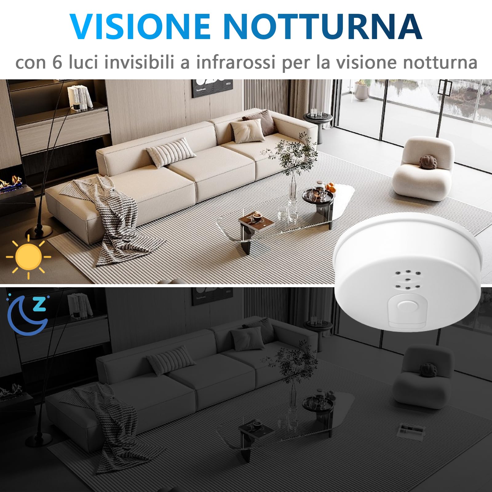 LXMIXMI Telecamera Nascosta Wi-Fi 5G, Telecamera Nascosta in un Rilevatore di Fumo, Telecamera Spia Wi-Fi HD 1080P con Visione Notturna, Rilevamento del Movimento e Registrazione in Loop