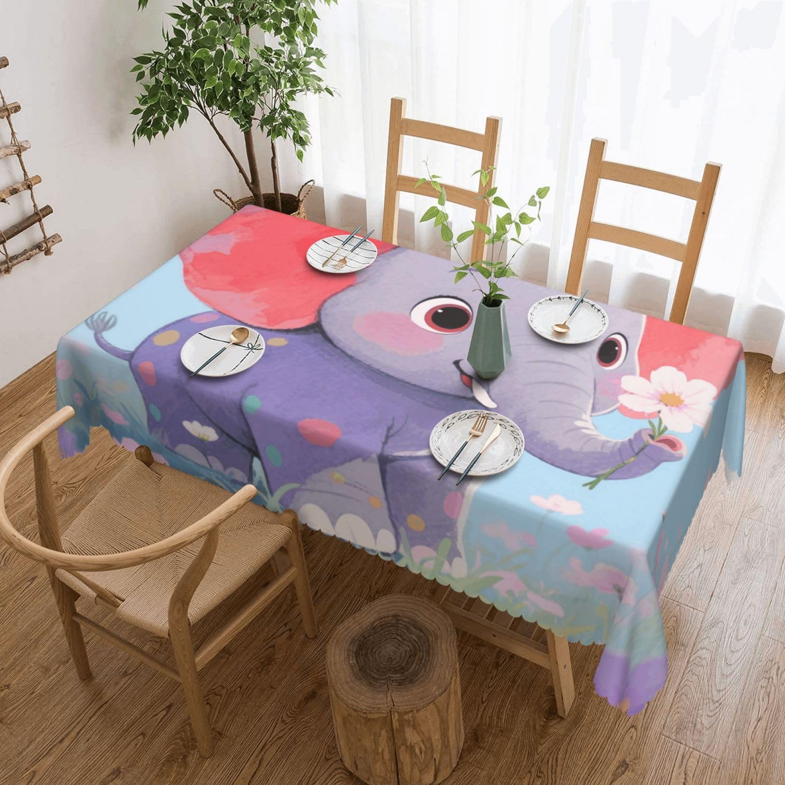 FekiLoot Rectangle Tablecloth 54 X 72 Inch, Classic Stain ‎Resistant Table Cloth Reusable Washable Table Cover Elephant Tabletop Decor for Kitchen Dining Party Indoor Outdoor Use