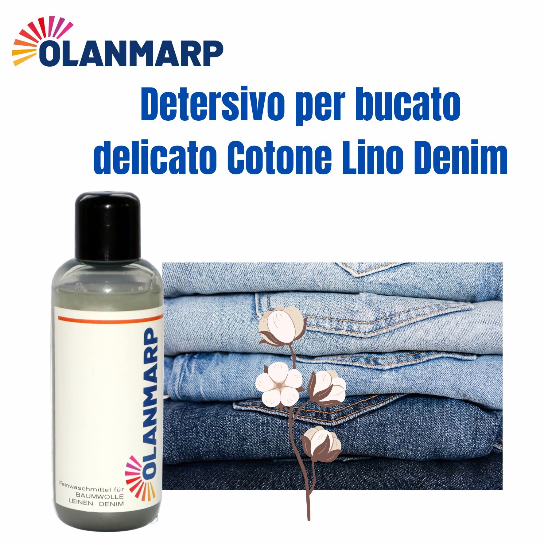 Detersivo per cotone e lino Olanmarp concentrato – detersivo delicato liquido per bucato a mano e in lavatrice – speciale per fibre naturali e abbigliamento sensibile – ideale per viaggi (480 ml)