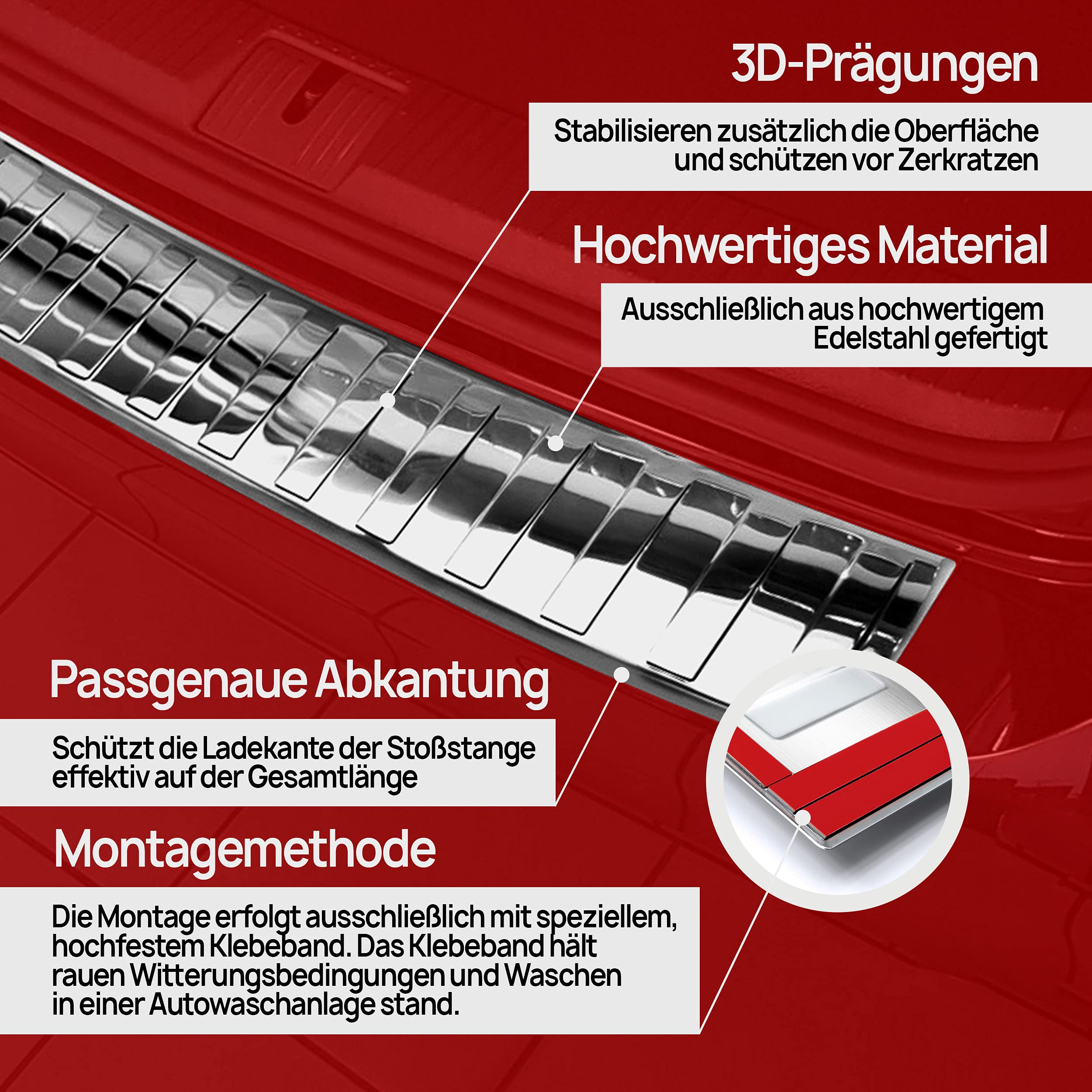 CHROMEMASTER | Kompatibel mit Mercedes Vito, V-Classe W447 2014+ | Ladekantenschutz Stoßstangenschutz | Edelstahl Poliert/Chrom | Lackschutzleiste Sichert den Heckstoßfänger vor Kratzern