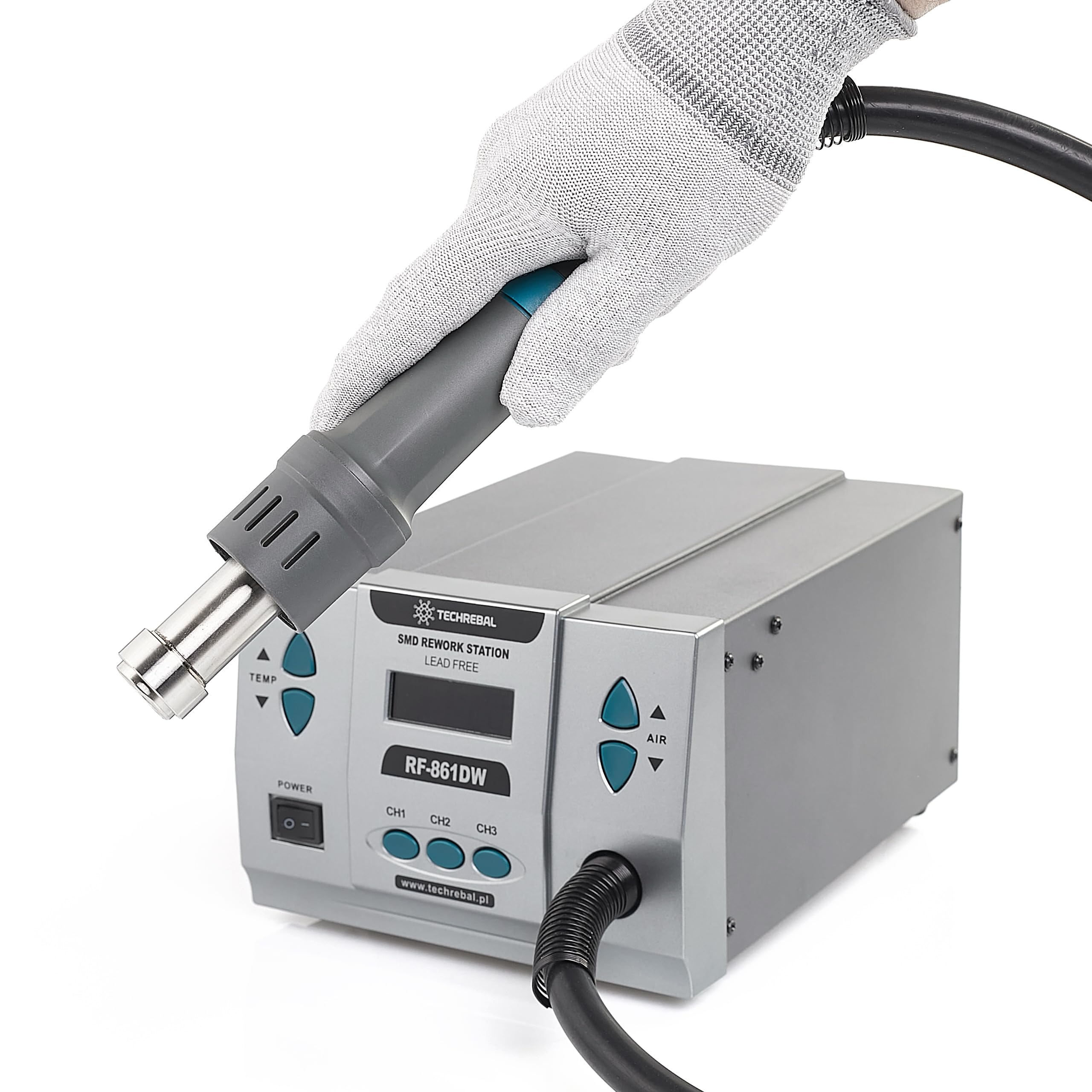 Stacja Lutownicza Hot Air TECHREBAL RF-861DW 1000W Spawarka Do Plastiku Stojak Na Kolbę Hot Air Mocna